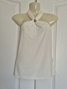 Marciano White Halter Camisole with Gold Detail